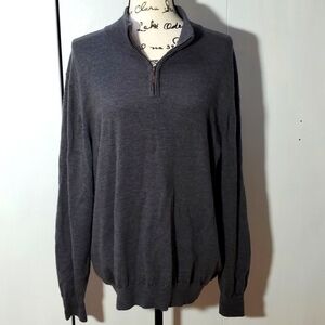 Kenneth Roberts Platinum- Mens Dark Gray Quarter Zip Wool Sweater Sz.XL